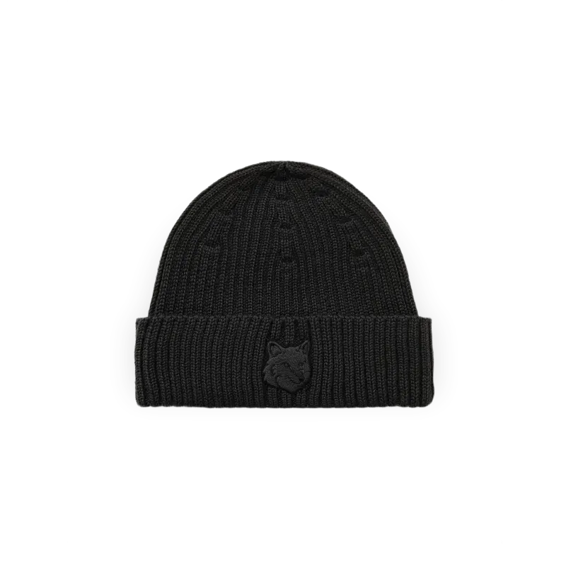 Maison Kitsune Fox Head Beanie Charcoal-Taille Unique